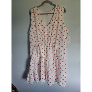 Bleecker 126 Summer Sleeveless Dress White Orange  Polka Dots  Plus Size 18W NEW